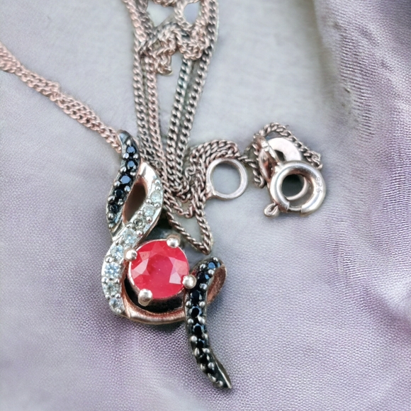 Vintage Jewelry - Vintage sterling Niassa ruby and black spinel necklace